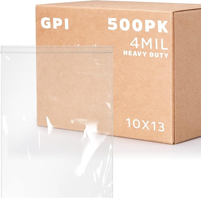 10" x 13" Heavy-Duty Zip Bags - 100 Count - Clear Plastic Reclosable Zipper Baggies, 4 Mil Thick Freezer Storage Poly Bags for Packaging Food, Clothing, Tools & Sharp Objects. by GPI