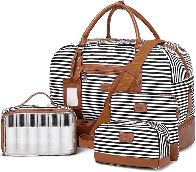 Wogarl 4PCS Weekender Bags for Women Large Overnight Weekend Travel Duffel Carry on Shoulder with Shoe Compartment Canvas Toiletry Bag for Travel Business Gym by Wogarl