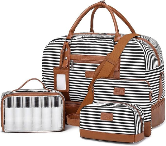 Wogarl 4PCS Weekender Bags for Women Large Overnight Weekend Travel Duffel Carry on Shoulder with Shoe Compartment Canvas Toiletry Bag for Travel Business Gym by Wogarl