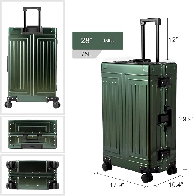 All Aluminum 20/28 Luggage Set，Cut from Whole Aluminum Sheet，22x14x9 Airline Approved ，（3rd Generation，Premium Metal zipperless suitcase ） (green, 20+28inch) - Image 8