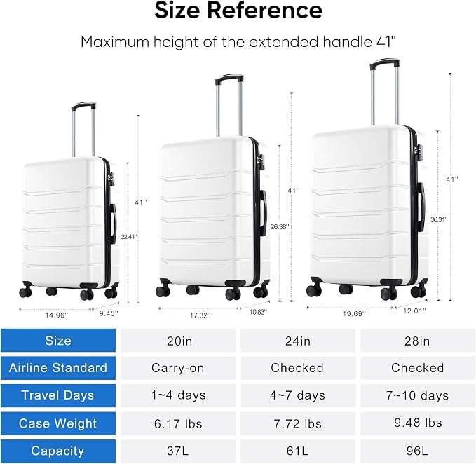 OLIXIS 24 Inch Luggage, Hardside Suitcase with Spinner Wheels, Lightweight ABS Hard Shell Checked Luggage, TSA Approved Lock, Expandable Medium Suitcase for Travel & Business–White - Image 8