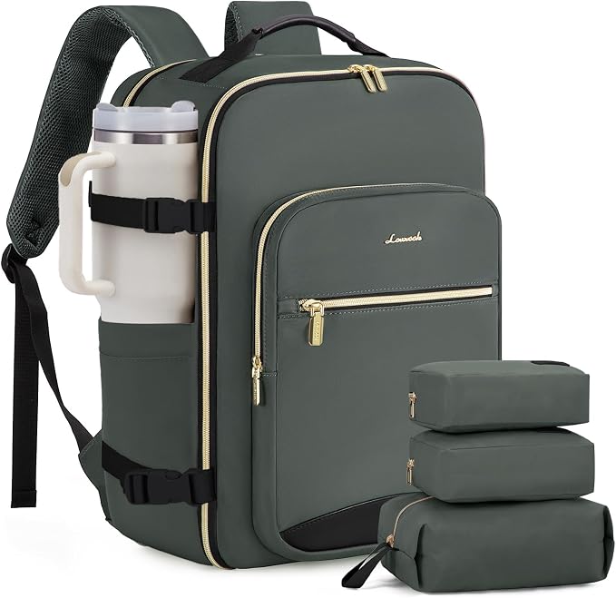 LOVEVOOK 40L Large Travel Backpack for Women Men, 17 Inch Carry on Backpack for Traveling on Airplane, Personal Item Travel Bag Airline Approved, Business Causal Weekender Backpack, Grey Green-Black by LOVEVOOK