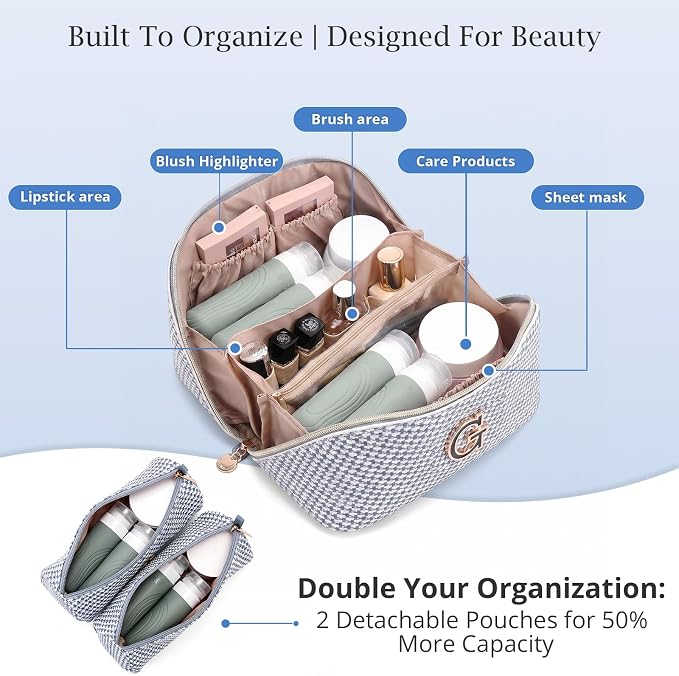 Personalized Gift Travel Makeup Bag: Initial Makeup Organizer Bag for Women | 3-in-1 Custom Make up Bag Set - Vegan Leather Travel Cosmetic Bag - Luxury Gift for Women – Birthday, Anniversary, Graduation - Image 3