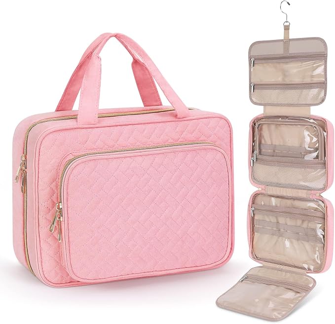 Wedama Toiletry Bag for Women, Large Cosmetic Travel Bag, Hanging Toiletry Bag for Bathroom, Thickened PVC Waterproof Travel Makeup Bag, Toiletries Bag for Travel Business Trips and Camping, Pink by Wedama