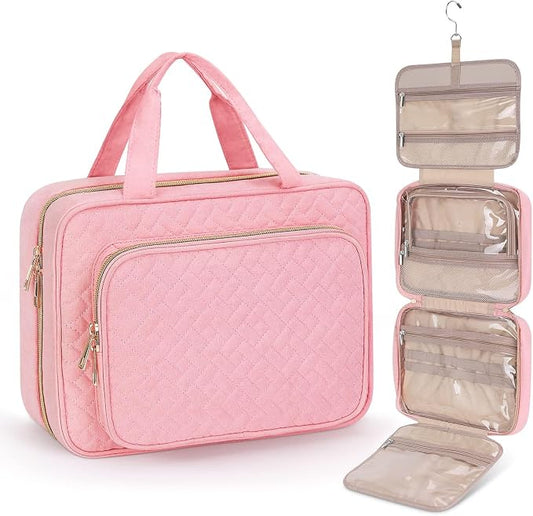 Wedama Toiletry Bag for Women, Large Cosmetic Travel Bag, Hanging Toiletry Bag for Bathroom, Thickened PVC Waterproof Travel Makeup Bag, Toiletries Bag for Travel Business Trips and Camping, Pink by Wedama