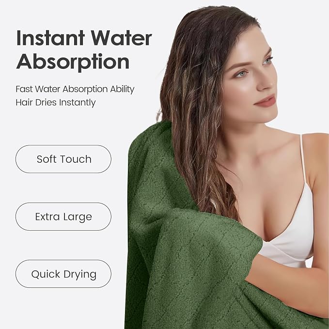 JML Microfiber Bath Towels Set of 2, Oversized, Ultra Soft, Super Absorbent, Fast Drying, No Fading Large Bathroom Towel for Yoga, Sauna, Travel, Fitness (Coral Fleece - Olive-Green, 30 in x 60 in) - Image 5