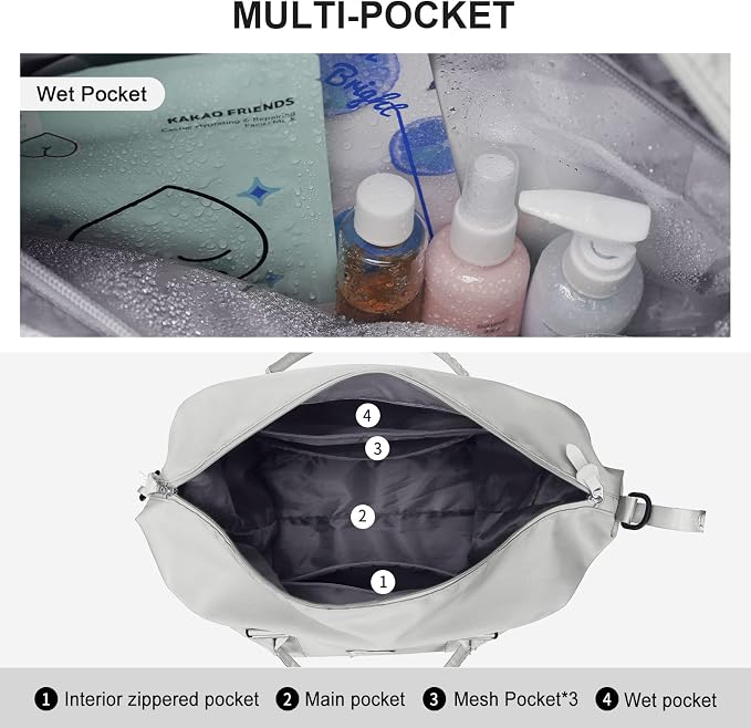 Travel Duffel Bag, Carry On Overnight Weekender Bags for Women | Travel Bag with Wet Pocket & Trolley Sleeve, For Spirit Airlines 18x14x8 Personal Item Bag - Image 3