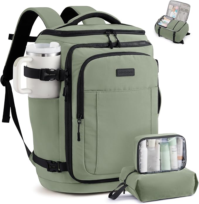 LOVEVOOK Travel Backpack for Women & Men, 25L Airline Approved Personal Item Carry On Backpack, Lightweight with 2 Packing Cubes, Waterproof Daypack for Work, Gym & Weekend Travel, Slate Green-Black by LOVEVOOK