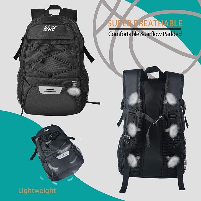 WOLT Basketball Backpack Large Sports Bag with Separate Ball Holder & Shoes Compartment, Best for Basketball, Soccer,Gym - Image 5