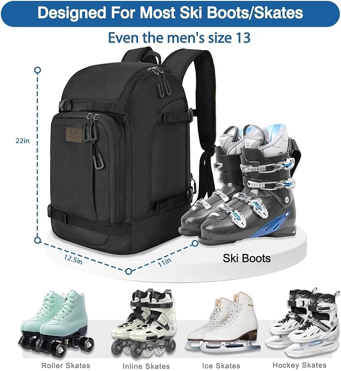 WOLT Ski Boot Bag Backpack - 50L Snowboard Boot Bag for Air Travel for Snow Boots, Ski Helmet, Gloves, Goggles, Skiing Gear - Image 3
