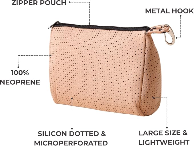 POPUPS Large Makeup Bag with Zipper, Tan - Waterproof Neoprene Cosmetic Bag 7.7 x 10.75 x 5 inches - Image 4