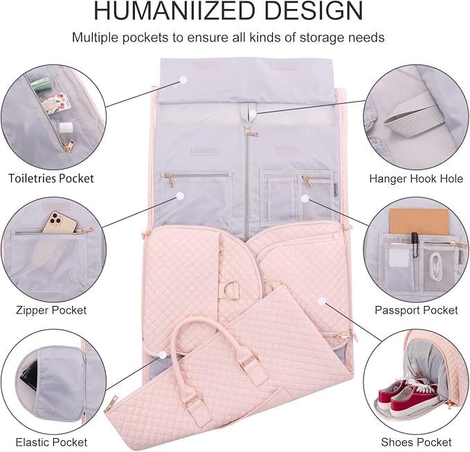 seyfocnia Convertible Carry on Garment Bag for Women, Garment Bags for Travel with Shoe Pouch 2 in 1 Hanging Suitcase Suit Bag for Women Travel Duffle Bag Garment Bag - Image 3