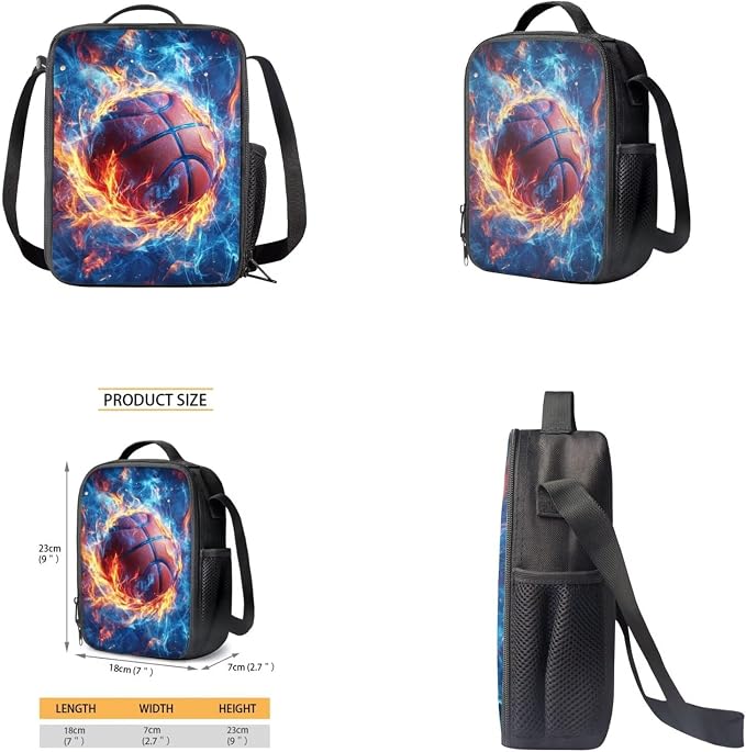 Fire Basketball Backpack for School Boys Backpack with Lunch Box Water Bottle Holder and Big Pencil Case 4PCS Bookbag with Front Pocket 17 inch Lightweight School Bag with Side Pocket for Kids - Image 4