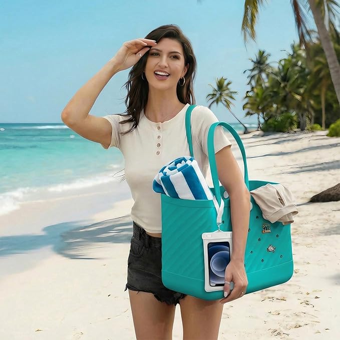 Rubber Tote Bag Extra Large & Medium, Waterproof Beach Bag for Women Men, Pool Travel Swim Silicone Tote - Image 3