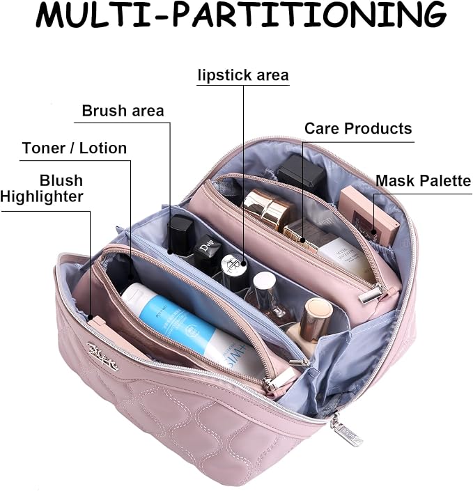 BOYATU Travel Makeup Bags for Women Cosmetic Bag: Puffy Make up Bags Set of 3 - Vegan Leather Makeup Organizer - Waterproof Large Toiletry Bag with Compartments - Travel Essentials (H-3-Pink) - Image 3