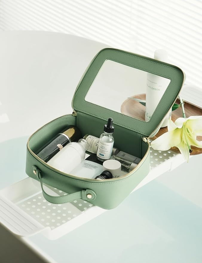Popvibe Clear Makeup Bag Travel Cosmetic Case Transparent Toiletry Bag with Zipper, Portable Make Up Organizer Traveling Compact Car Bag for Essentials, Sage Green, Large - Image 6