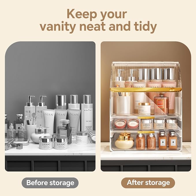 Makeup Organizer Countertop with Lid, Skincare Organizers for Vanity, 3 Tiers Clear Makeup Storage Cosmetic Display Cases Holder for Bedroom Bathroom Dresser Desk Countertop - Image 7