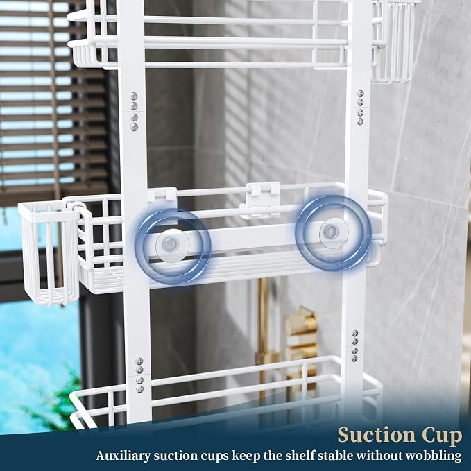 Consumest Over The Door Shower Caddy - 5 Tier Adjustable Shower Organizer Hanging with 2 Toothbrush Holders & 4 Hooks, Rustproof Organizer Shelf, Storage Rack for Bathroom, White - Image 5