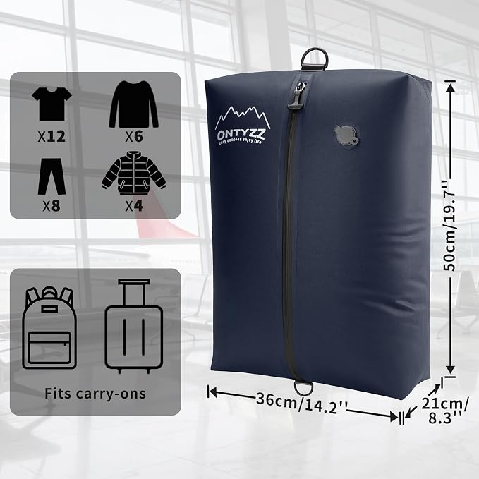ONTYZZ Travel Vacuum Compression Bags, IPX8 Waterproof Luggage Space Saver Bags, Reusable TPU Vacuum Seal Bags for Travel Clothes Storage, 1 Pack Dark Blue - Image 2