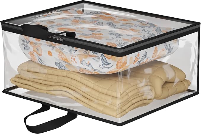 Kuber Industries Waterproof Storage Bag | Multipurpose Bag for Toys, Clothes, Blankets, Bedsheets | Zipper & Handle | Transparent Wardrobe Organizer | Black by Kuber+Industries