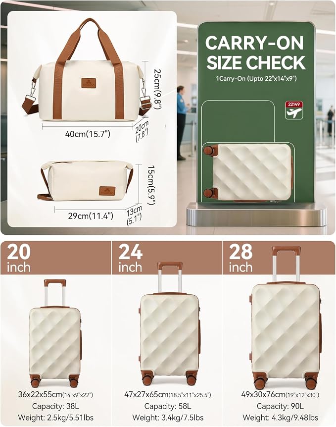 Somago 2 PieceLuggage Set (20"/24") with Duffel Bag and Toiletry Bag, Carry On Luggage Airline Approved with YKK Zipper TSA Lock ABS Hardside Luggage Spinner Wheels - Image 4