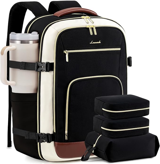 LOVEVOOK 50L Travel Backpack for Women Flight Approved, Carry on Backpack for Airplanes, TSA Personal Item Travel Bag, Waterproof 18 Inch Laptop Backpack, Business Weekender Overnight Daypack, 4Pcs by LOVEVOOK
