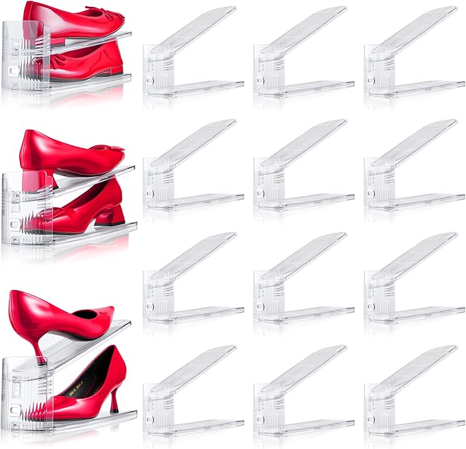 Adjustable Shoe Slots Organizer,12PACK Transparent Shoe Stackers Shoe Rack Holder Shoe Space Savers Double Layer Stack Shoe Racks for Closet Organization(Transparent) - Image 2