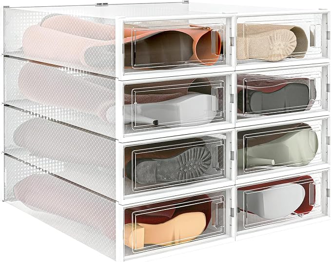 8-Piece Extra Large Boot and Shoe Storage Boxes, Stackable Clear Plastic Shoe Organizer, Space-Saving Shoe Boxes for Boots, Sneakers, and High Heels, Clear by PARANTA