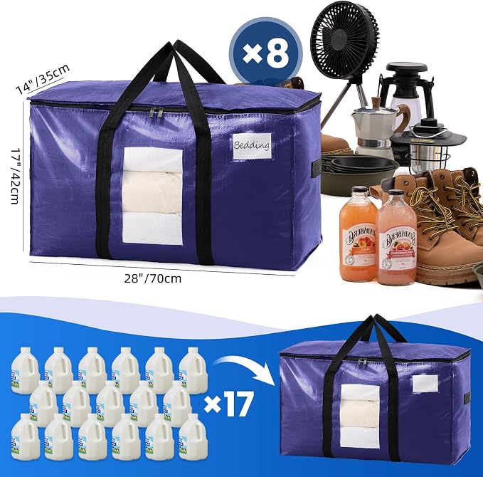 TAILI 8 Pack Dark Blue Extra Large Moving Bags, Heavy Duty Totes with Visible Window, Wrap Around Handles, Great for Storage - Image 6