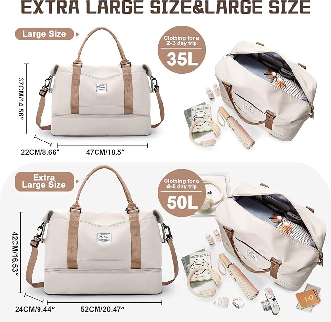 Travel Duffel Bag with Shoes Compartment,Weekender Bags for Women Travel | Overnight Carry-On Bag with Toiletry Bag & Wet Pocket & Trolley Sleeve,Extra Large - Image 2