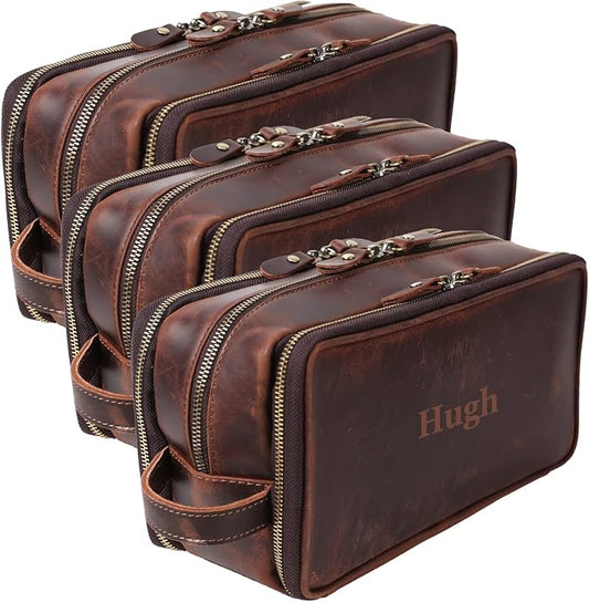 Personalized Leather Toiletry Bag for Men, 1/3/6pcs Wedding Gift Travel Shaving Dopp Kit - Cosmetic Bags Toiletries Bathroom Organizer - Groomsmen Gift(D3pcs) by ROCKCOW