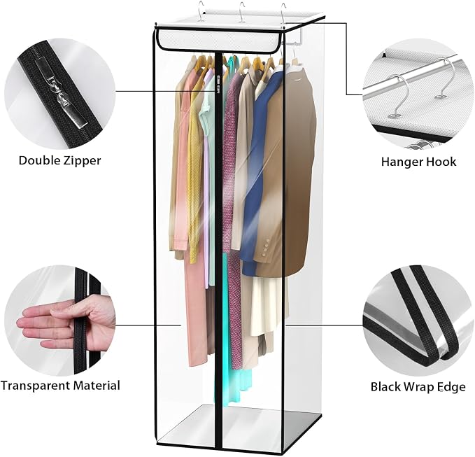 Univivi Clear Garment Bags for Hanging Clothes, 2 Pack Large Clothes Bags for Closet Storage, Premium Hanging Garment Storage Bag for Suits, Coats, Dresses, 54" (Clear) - Image 4