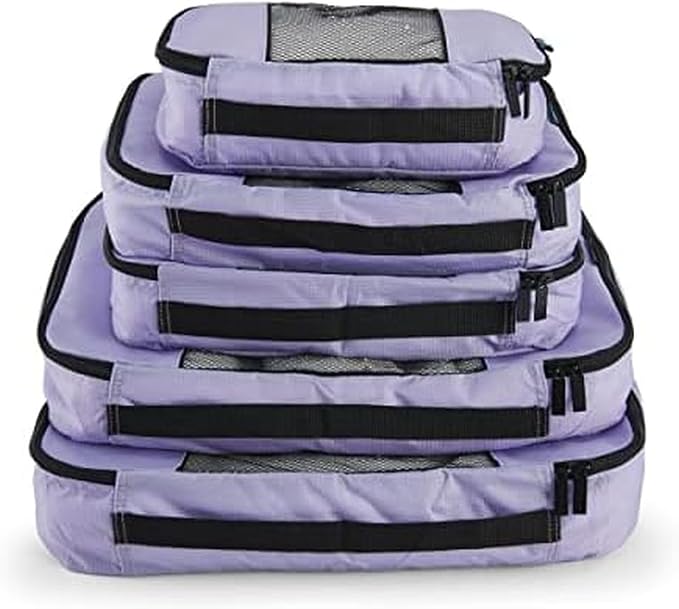 TravelWise Luggage Packing Organization Cubes 5 Pack, Lavender, 2 Small, 2 Medium, 1 Large (TWPC-27) by TravelWise