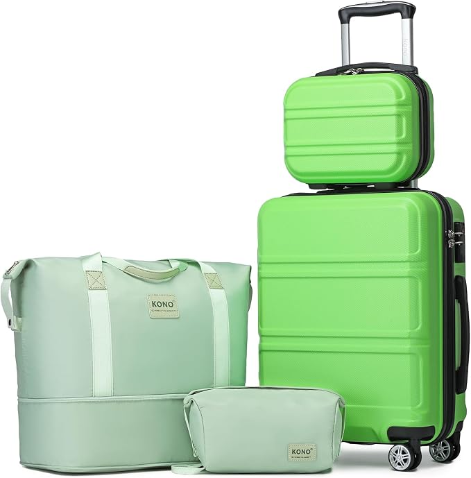 Kono Luggage Set 4 Piece Carry On Hardside Luggage with Spinner Wheels | Lightweight PC+ABS Carry On Suitcase with TSA Lock Apple Green by Kono