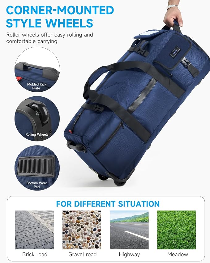Foldable 90L Rolling Duffle Bag with Wheels | Large Travel Duffle Bag with Shoes Compartment Waterproof Bag for Gym, Weekend & Overnight Trips | Includes 3 Packing Cubes - Image 7