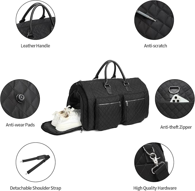 seyfocnia Convertible Carry on Garment Bag for Women, Garment Bags for Travel with Shoe Pouch 2 in 1 Hanging Suitcase Suit Bag for Women Travel Duffle Bag Garment Bag - Image 3