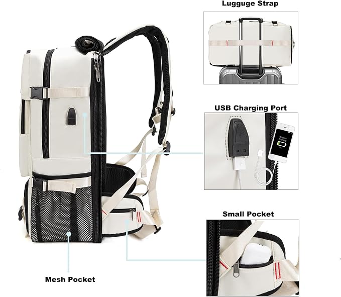 Backpack for Traveling On Airplane,Expandable Carry On Laptop Backpack for Men and Women,Outdoor Travel Bag,White - Image 6