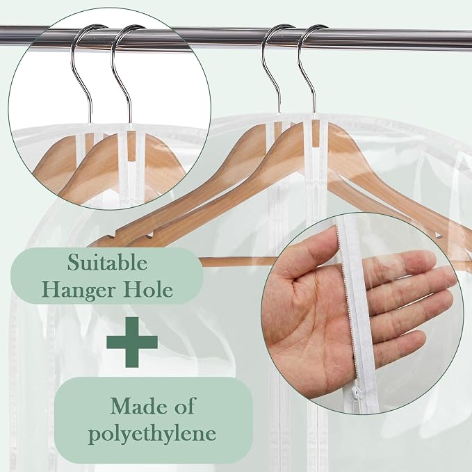 Amylove 10 Pcs 24 x 40 Inch Garment Bags Bulk Hanging Clothes Storage Covers for Closet Organization Dustproof Long Dress Bag Set for Wedding Dresses Gowns Coats Travel Suit (Transparent) - Image 3