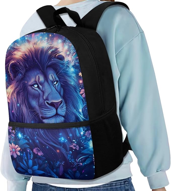 Aesthetic Lion Backpack for Kids Boys Backpack with Lunch Box Water Bottle Holder and Soft Pencil Case 4PCS Set Lightweight Bookbag with Front Pocket for School 17 inch Sturdy School Bag - Image 2