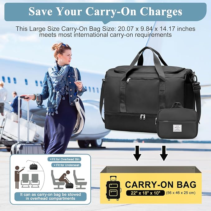 Large Travel Duffle Bag, Carry-On Weekender Bags for Women Travel | Overnight Weekend Bag with Shoes Compartment for Travel Business Trips Sport Hospital,Toiletry Bag Included - Image 2