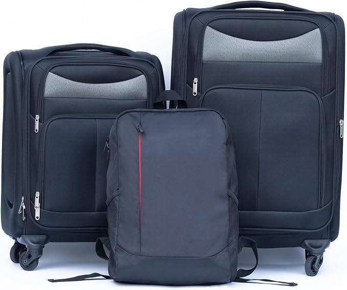 Merax Luggage Set Softshell 2 Piece 20/24 Expandable Suitcase with Backpack | Softside Lightweight Travel Carry on Luggage with Wheels,Black by Merax