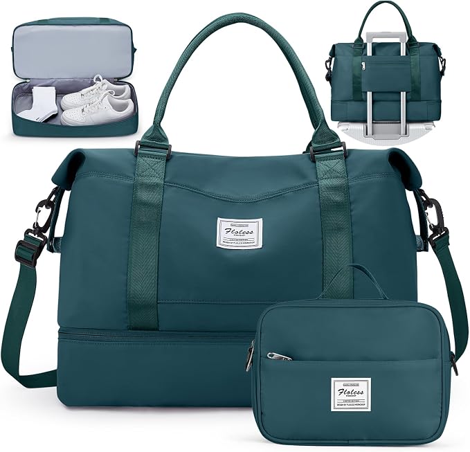 Travel Duffel Bag with Shoes Compartment,Weekender Bags for Women Travel | Overnight Carry-On Bag with Toiletry Bag, For Spirit Airlines 18x14x8 Personal Item Bag by HYC00