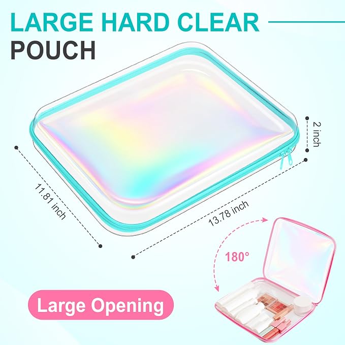 Sanwuta 6 Pcs Clear Hard Zipper Case Plastic Zipper Pouches Transparent Makeup Bag Pencil Case Pouches Toiletry Diaper Bag for Travel Toy Storage Organizer Bins(Holographic,13.78 x 11.81 x 2 Inch) - Image 2