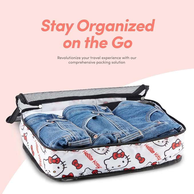 Sanrio's Hello Kitty Packing Cubes - 5 Piece Packing Cube Bags - Travel Essentials - Suitcase Luggage Organizer Set - Hello Kitty and Friends, My Melody, Kerromi, Kerropi, Badtz-Maru (Hello Kitty) - Image 4