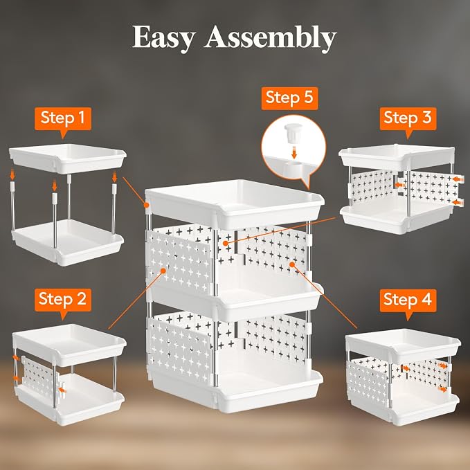 Lifewit Plastic Stackable Storage Baskets, 3 Tier Stacking Bins for Food and Clothes, Multifunctional Organizer for RV, Kitchen, Playroom, Pantry, White, 35 x 30 x 50 cm/14 x 12 x 20 inch, 1 Pack - Image 6
