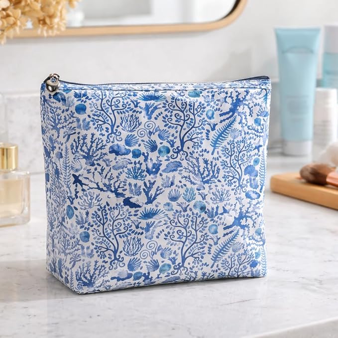 Jacaranda Living Large Cosmetic Bag – Water-Resistant Makeup & Toiletry Bag with PVC-Lined Interior, Travel Beauty Organizer, Blue Seashells - Image 6