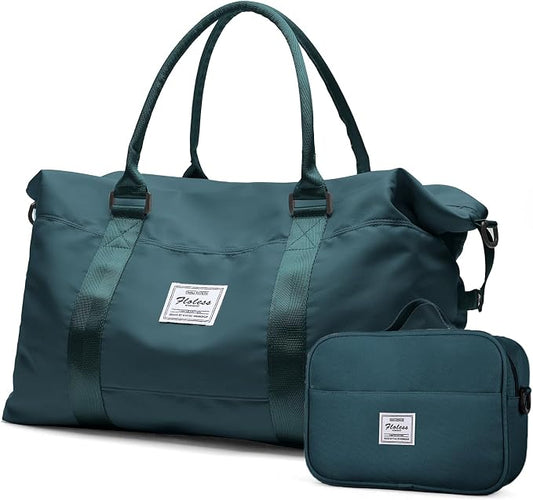 HYC00 Travel Duffel Bag with Toiletry Bag,Weekender Overnight Bag for Women,Carry-on Bag with Wet Pocket,Gym Bag,Extra Large,Peacock Blue by HYC00