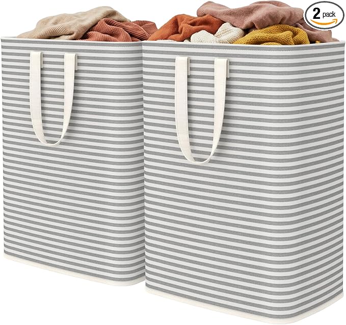 Lifewit 2 Pack Laundry Basket 65L Each, Collapsible Clothes Hamper with Reinforced Handles, Freestanding Waterproof Design for Bedroom and Laundry Room, Grey 130L Total by Lifewit