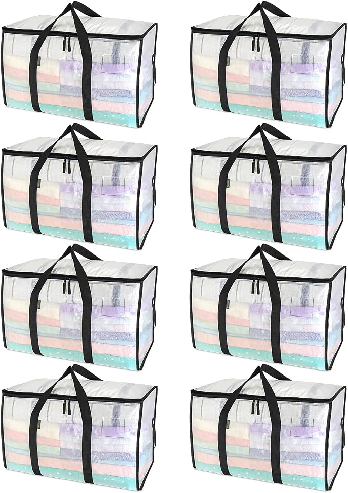 BALEINE 8-Pack Oversized Moving Bags with Reinforced Handles, Heavy-Duty Storage Tote for Clothes, Moving Supplies (Clear, 8-Pack) by BALEINE