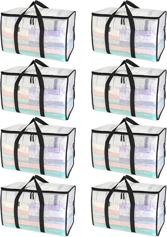 BALEINE 8-Pack Oversized Moving Bags with Reinforced Handles, Heavy-Duty Storage Tote for Clothes, Moving Supplies (Clear, 8-Pack) by BALEINE
